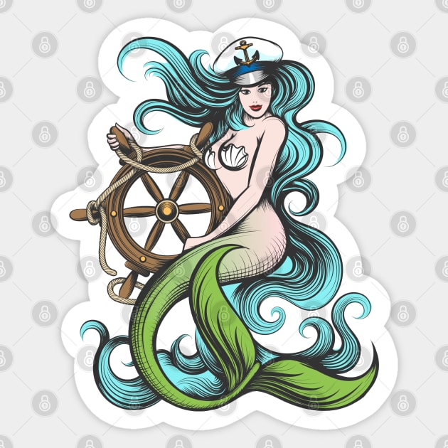 Mermaid with Steering Wheel Sticker by devaleta